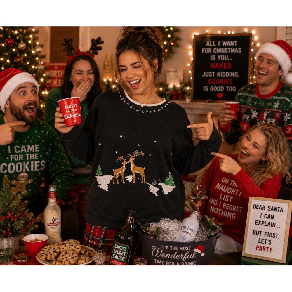 Alfred Dunner Women's Christmas Sweatshirt XL Black Reindeer Embroidered Holiday